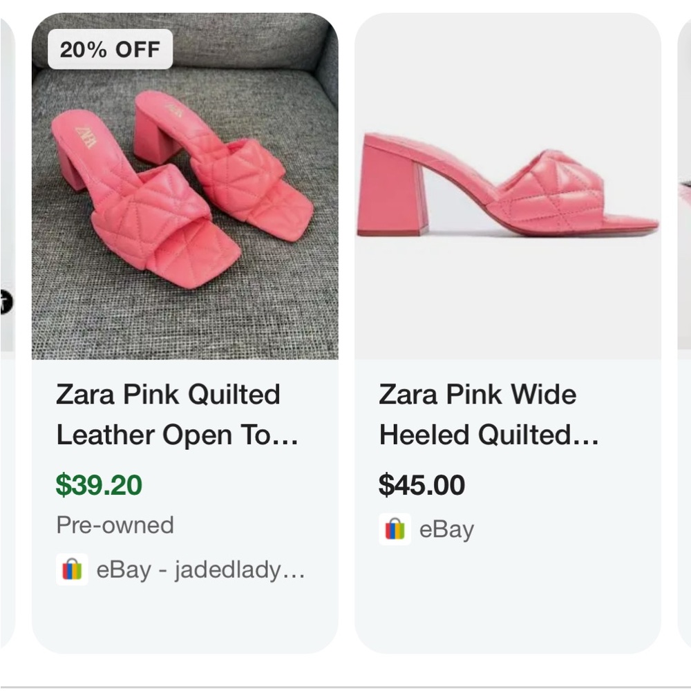 🩷 Zara pink quilted open toe faux leather heeled sandals gently used - Picture 6 of 7